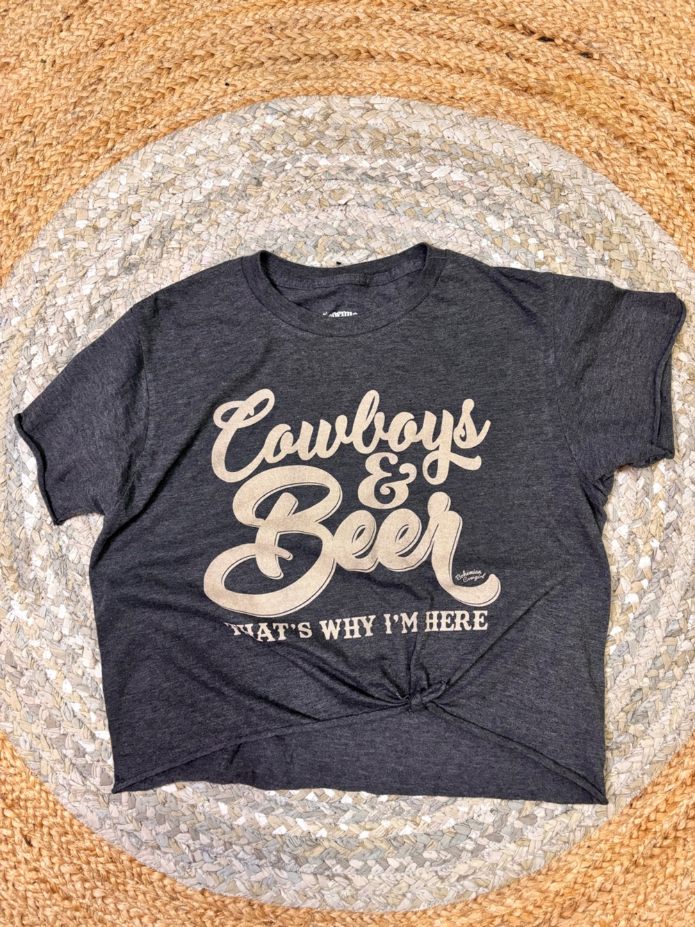 Women's 'Cowboys & Beer' Charcoal Crop Tee